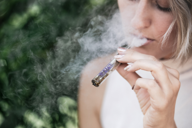 blonde girl with glass pipe